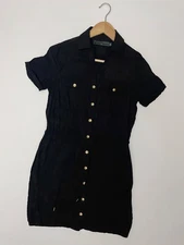 Holland Cooper Military Shirt Dress Black Sz 6 Gold Crest Buttons Cupro Utility
