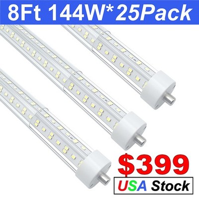 25 Pack FA8 Single Pin 8 Foot Led Bulbs 144Watt T8 LED 8Ft 6500K LED Shop Light