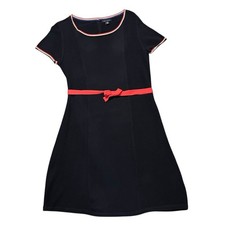 Tommy Hilfiger Knit Dress Size L Navy Blue w/ Red Trim & Sash Stretch Classic