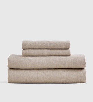 Quince European Linen Sheet Set Split  King Toffee 4 Piece 100% Flax Linen New