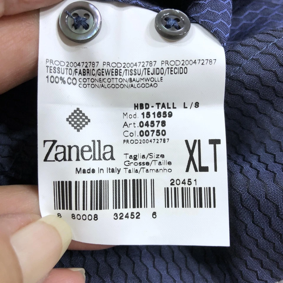 Zanella Shirt Mens XLT Blue Made in Italy Tall Dress Button Down Long Sleeve - Image 4 of 4