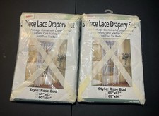 5-Piece White Sheer Lace Drapery Set Rose Bud Rod Pocket Polyester LOT OF 2 VTG