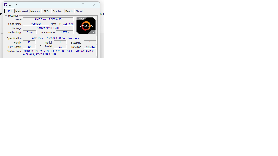 AMD Ryzen 7 5800X3D Processor (3.4GHz, 8 Cores, AM4) - 100
