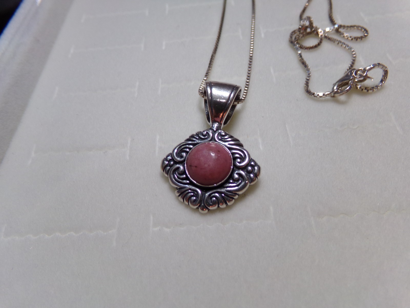 Solid Sterling Silver 925 Pink Stone Necklace 24 … - image 1