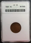 1865 1c Indian Head Cent ANACS VF35 Plain 5  Old Soapbox Holder