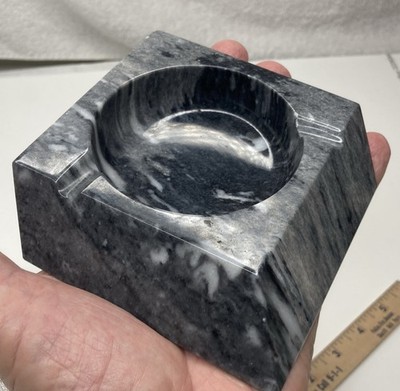 Unique MCM Solid Gray & White Marble Ashtray 6 5/8  To Far Corners 2 Slots 19 Oz