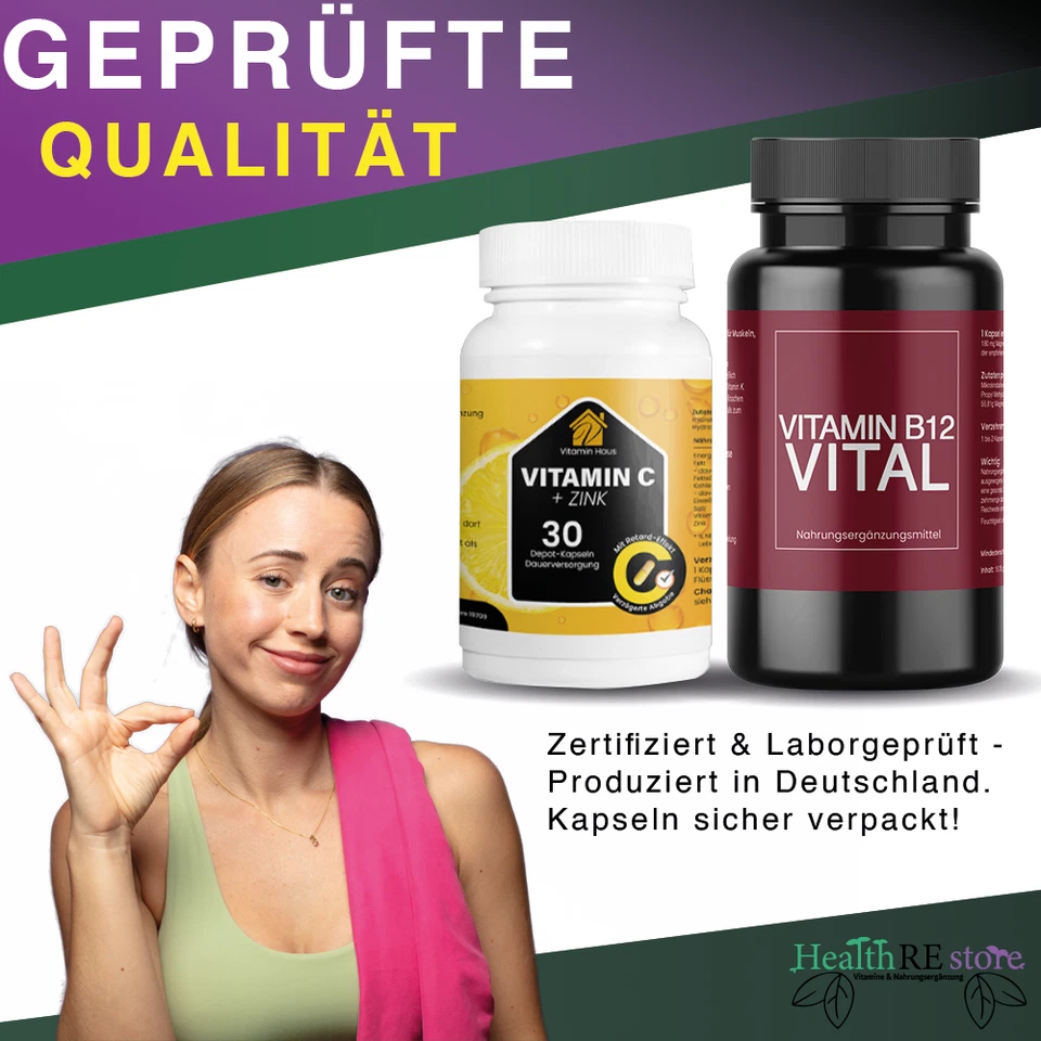 Vitamin C + B12 - Hochdosiert – Immunsystem, Energie & Nervensystem – 90 Kapseln - Bild 2 von 4