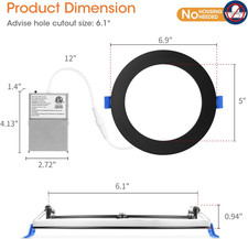 6 Pack 6 Inch 5CCT LED Recessed Ceiling Light with Night Light, 2700K/3000K/3...