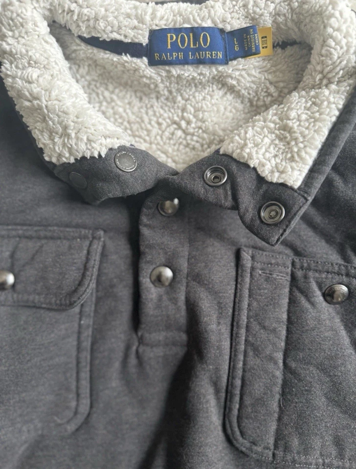 Polo Ralph Lauren 男式 L 灰色夏尔巴内衬四分之一扣套衫羊毛 — 第 3/4 张图片