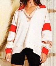 Free People We The Free Clean Prep Polo Pullover Top Oversized Striped M 281055