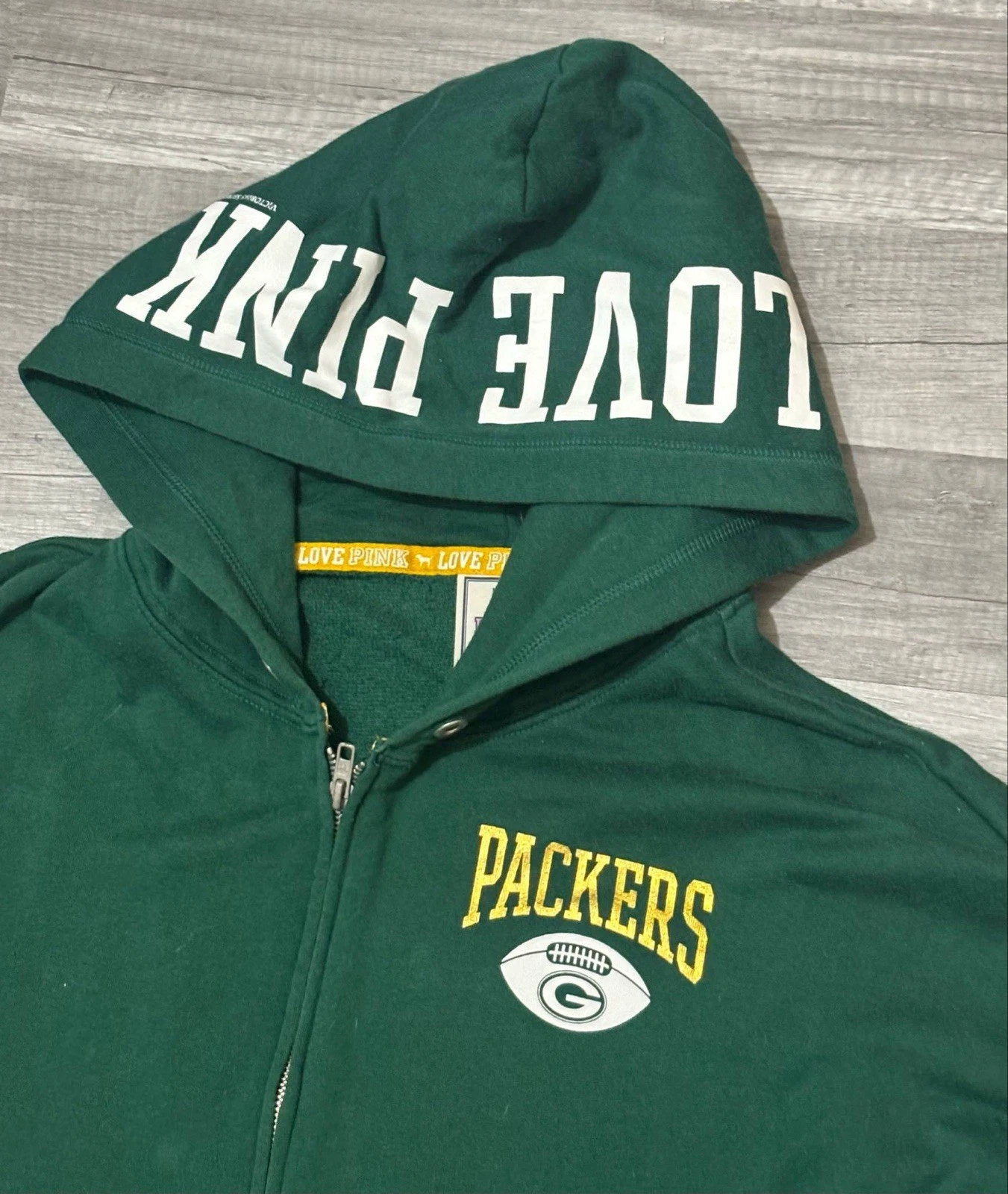 UNDERCOVER Felpa con cappuccio Victoria's Secret ROSA donna full zip verde Bay Packers Bling Medium