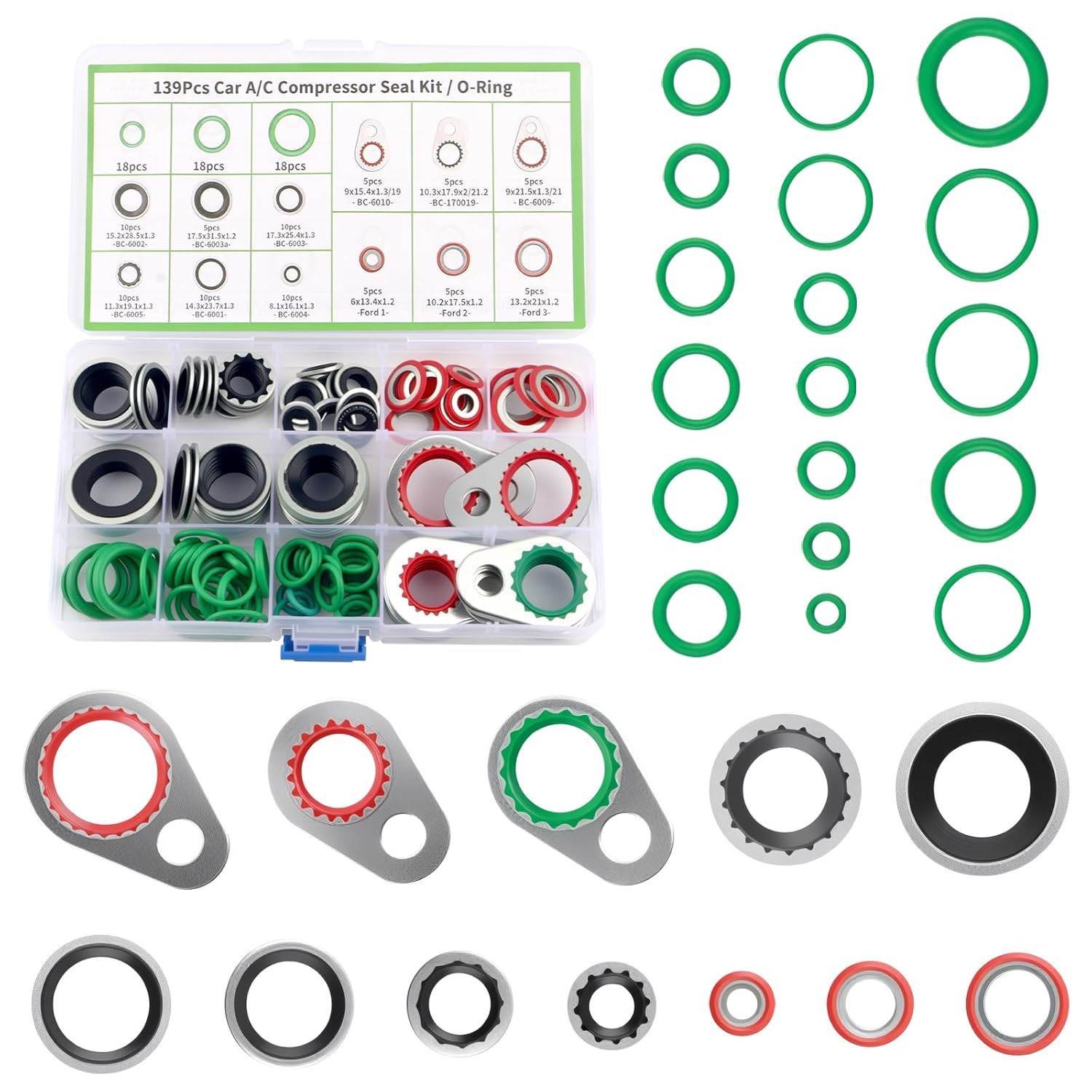 139PCS Professional AC O Ring Kit,30 Sizes Includes 54 Rubber O-Ring Assortment