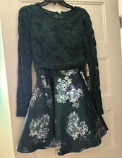 City Vibe Green Floral Lace Long Sleeve Fit & Flare Short Juniors 5