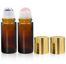 Rose Quartz  Amethyst Roller Bottles for Essential Oils, 50ml Refillable Amb...