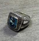 Vintage Signed DS Sterling Silver & 18k Gold Blue Topaz Ring Size 7 10G Rare