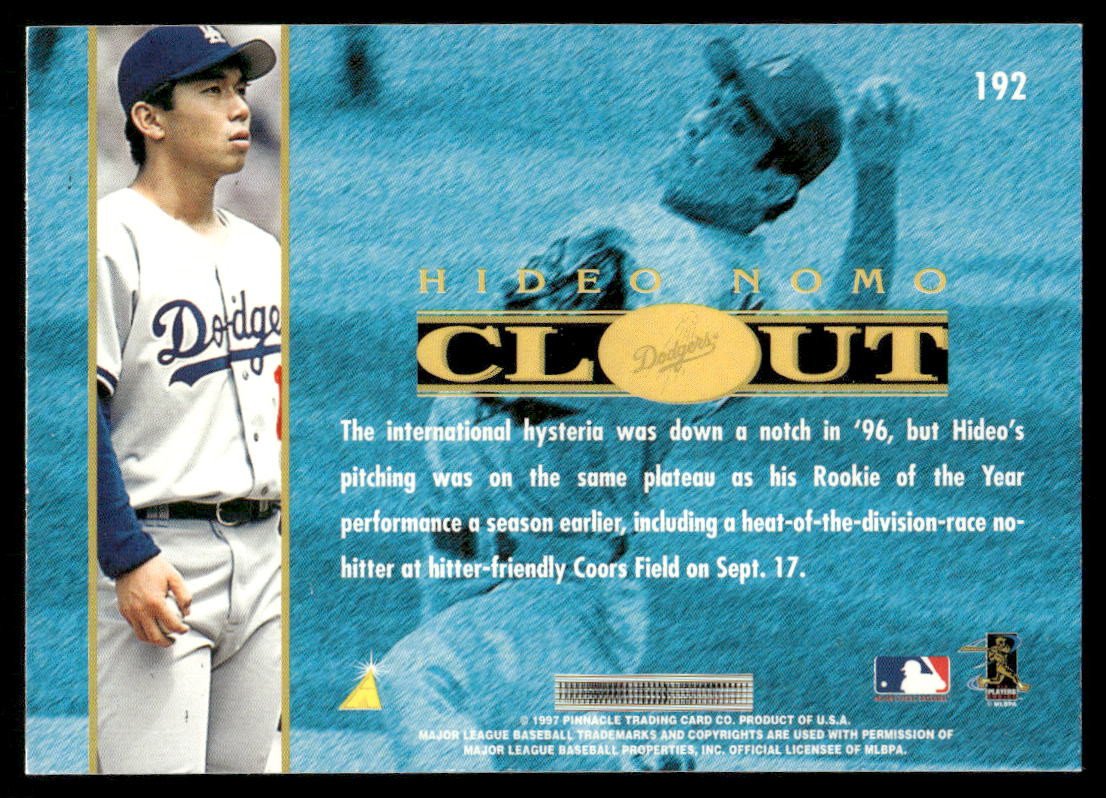 Hideo Nomo 1997 Pinnacle Los Angeles Dodgers #192 Near Mint