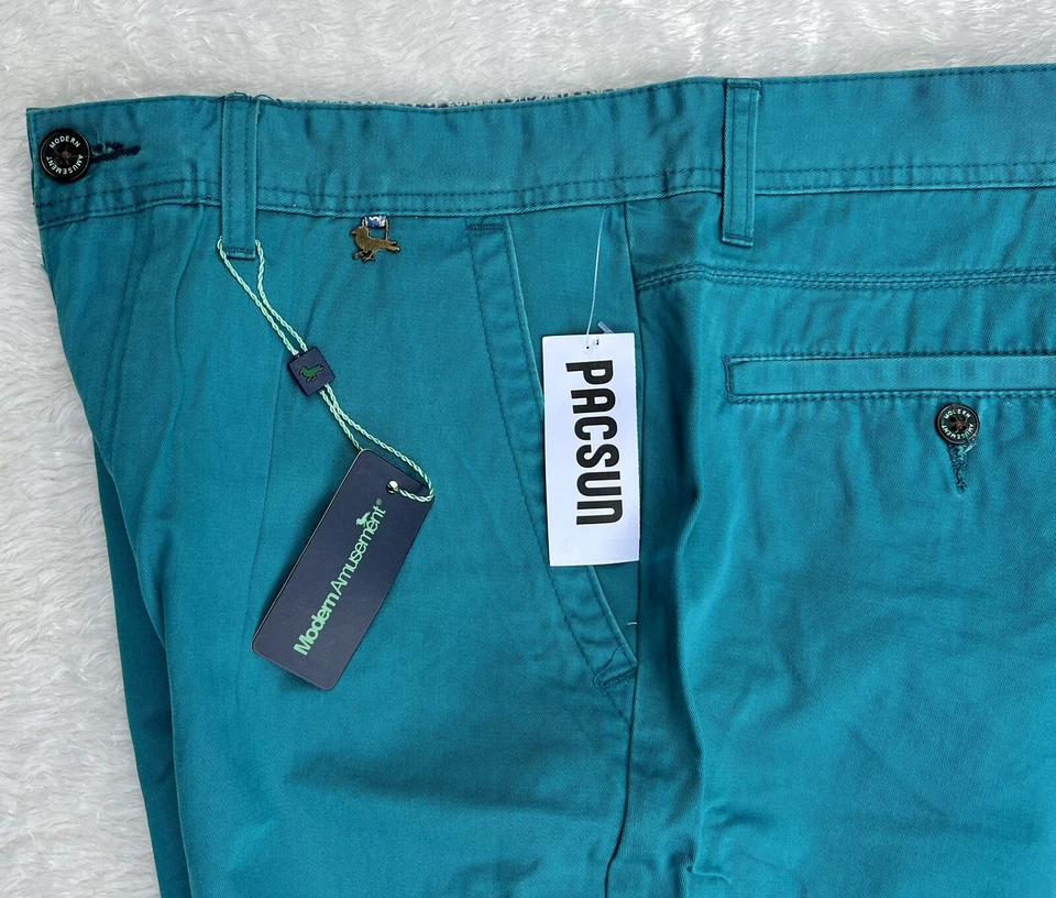 Nuevo PACSUN MODERN AMUSEMENT Azul Verde Algodón VANS Pájaro Logo Plano Hombres Pantalones Cortos 32 Foto 3 de 4