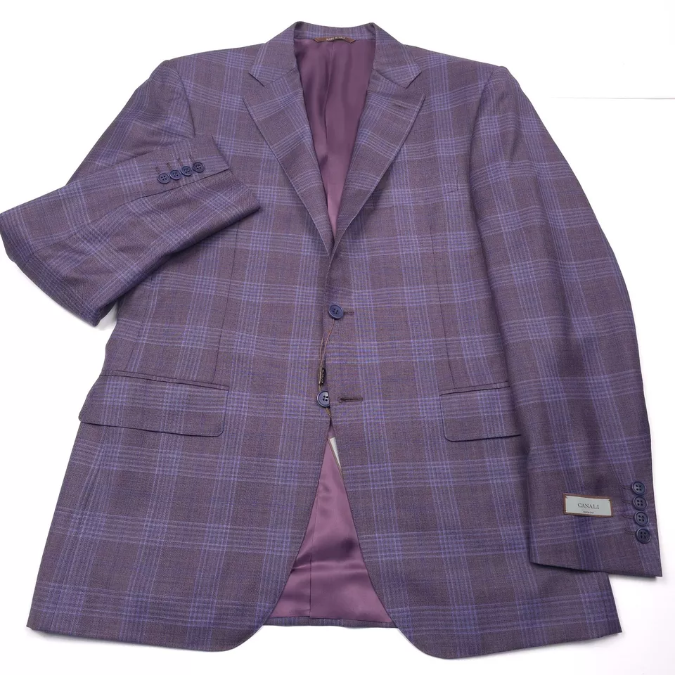 $1695 Chaqueta Abrigo Deportivo Canali Siena Púrpura Lana a Cuadros Para Hombre Talla 38R (Italia 48R) Foto 2 de 4