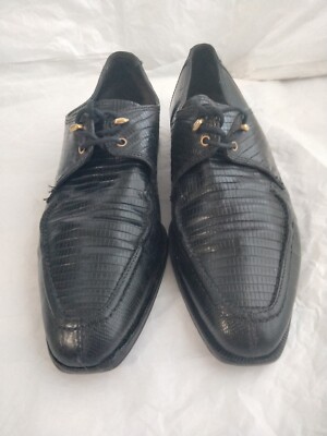 Black Genuine Lizard Print Leather Lace Up Oxfords Men\'s 10H Unbranded Los Altos Black Lizard Lace Up Dress Shoes – Dudes Boutique main image 3
