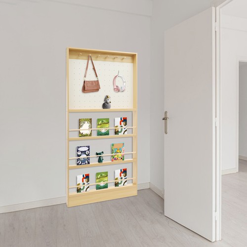 Libreria dietro porta libreria per bambini con armadio portaoggetti a pegboard per giocattoli e libri - Foto 37 di 52