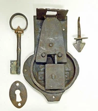 1700's Wrought Iron Chest Grab Lock Heavy Large 7 3/4"Complete, Working (40028)