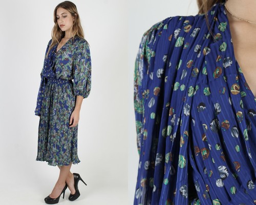 Vintage 80s Diane Freis Fres Dress Blue 