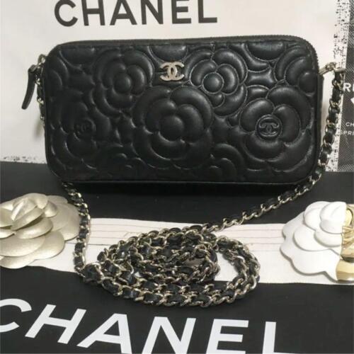 CHANEL 23S Camellia mini box Chain Shoulder Handbag Black Gold
