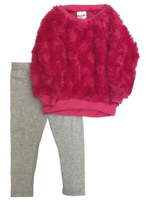 ハート Toddler Girls Pink Fuzzy Heart Sweater Shirt & Sparkly Gray