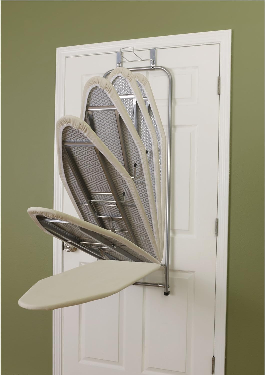 Over-the-Door Ironing Board with Holder & Cotton Cover - Silver Finish