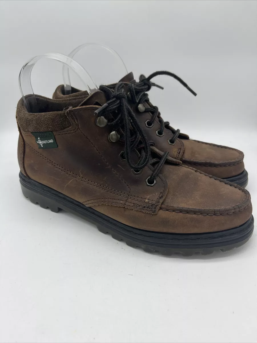 Vintage 1990s Eastland Brown Leather Moc Toe Hiking Boots Wmns Sz 8.5 W