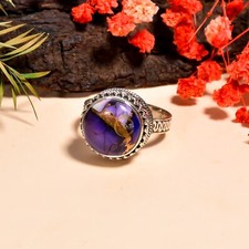 Purple Copper Turquoise Stone Ring 925 Sterling Silver Handmade Statement Rings