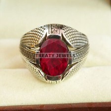 Ruby Oval Cut Gemstone With 925 Sterling Silver Ring For Men's B517