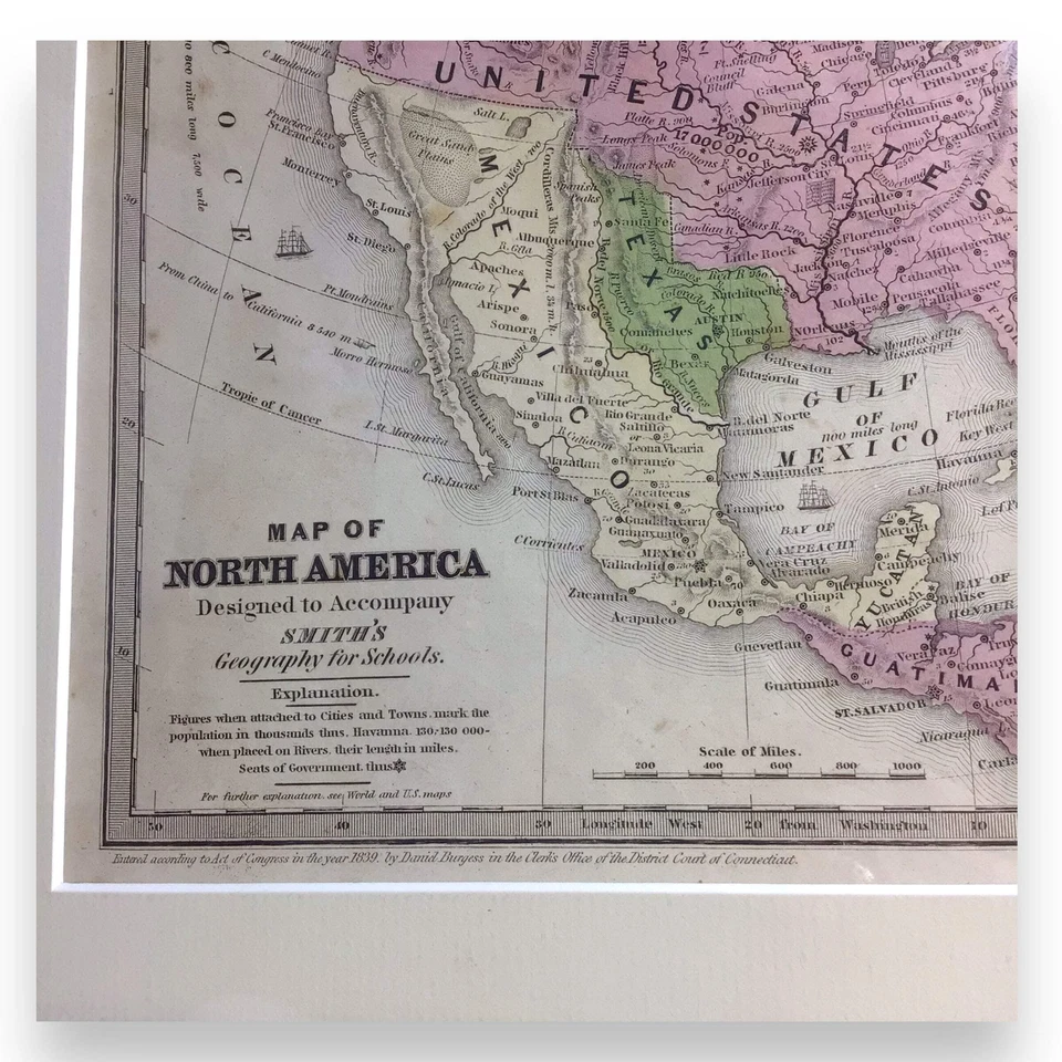 Antique Map of North America, Early Texas Republic & Russian Alaska - 1839 - Image 3 of 4
