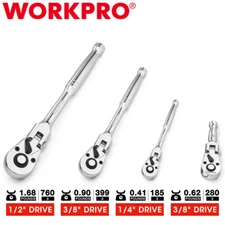 WORKPRO 1/4"/3/8"/1/2"/ 3/8" Stubby Drive Flex Head Ratchet Set 72-Tooth Ratchet