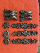 P.E Guerin Vintage Ornate Brass Door Handles with Escutcheon Backing plate s Lot