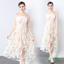 Holiday Women's Mesh Embroidery Flower Sequin Studded Diamond Slit Formal Dress