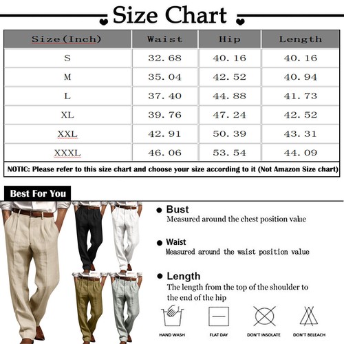 Men's Casual Loose Trousers Comfortable Solid Color Pants Cotton Linen Trousers - Picture 15 of 27