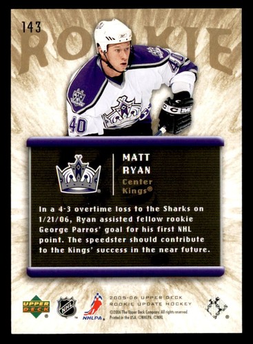 2005-06 Upper Deck Rookie Update #143 Matt Ryan RC Los Angeles Kings 0443/1999 - Picture 2 of 2