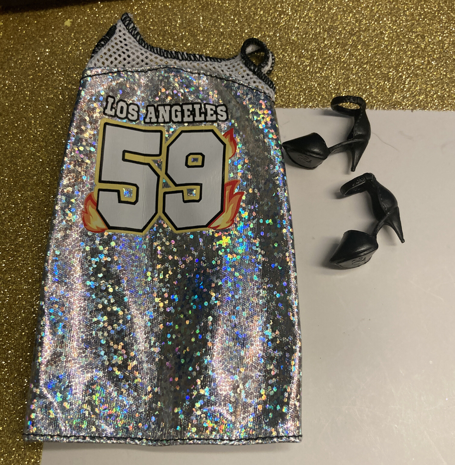 Barbie Dress Fashionistas Glitter Silver Tank Dress With Black Heels