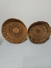 Set of 2 Wicker Plate Basket Wall Decor  Boho Bohemian Farmhouse 11" & 10"