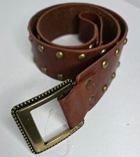 VINTAGE Calvin Klein Belt Studded Brown Leather CK Brass Buckle LARGE