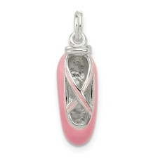 Sterling Silver Pink Enameled Ballet Slipper Charm Pendant 0.99"