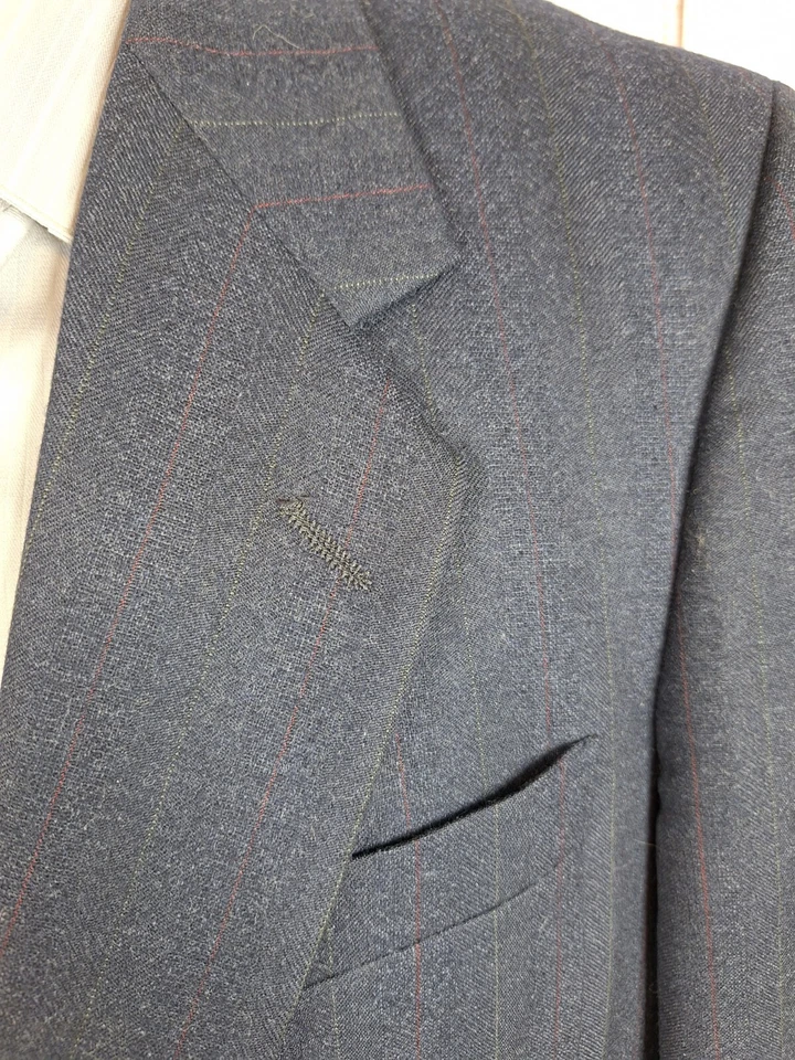 Anton's 2 Piece Suit Mens 42S 34X29 Blue Stripe Flannel Wool - Image 3 of 4