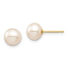 Madi K Kid's Earrings 14K 7-8mm White Round Freshwater Pearl Stud Post