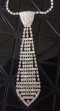 Tie Short Necklace Rhinestone Crystal Silver Jewelry Accessory Evening Marriage