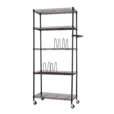 Pantry Organizer Rack 5-Shelf Steel Bronze Shelf Dividers Handle Swivel Wheels