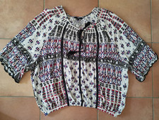 Weiß blau rot Blumen Shirt Bluse Tunika Ibiza-Style Hippie Mavi M L 38 40