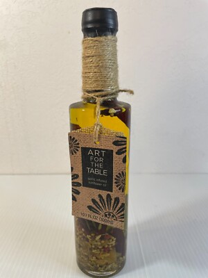 New Art For the Table Garlic Infused Sunflower Oil Sealed Glass Bottle 10  Tall