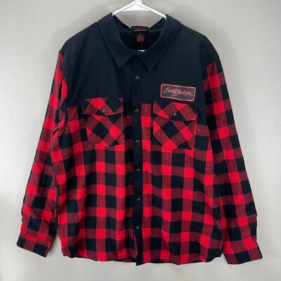 Barrett Jackson Shirt Mens Large Black Red Buffalo Check Flannel Lumberjack NEW