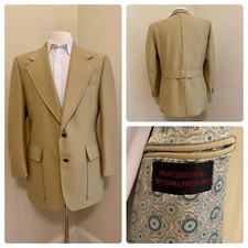 VTG UNION MADE Belt Backed Tan Retro Sport Coat Jacket Blazer sz M 40 USA Made